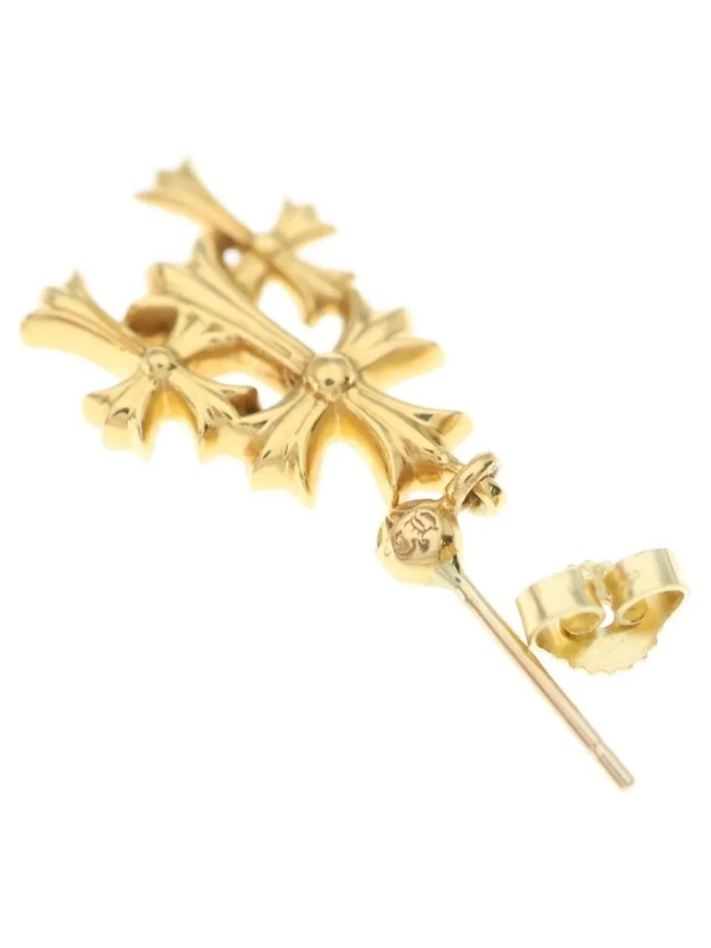 Chrome Hearts 22k 3 CH Cross Drop Triple Earrings Gold